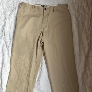 Eddie Bauer 38 Wrinkle-Free Relaxed Fit Comfort Waist Flat Front Dress Khaki